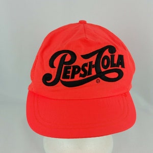 Pepsi Cola Neon Orange Snapback Nylon Hat or Cap Embroidered 80s 90s Vintage