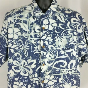 Vintage Mens Lg Blue Hawaiian Shirt Tropical Classics Floral Aloha Island Loop