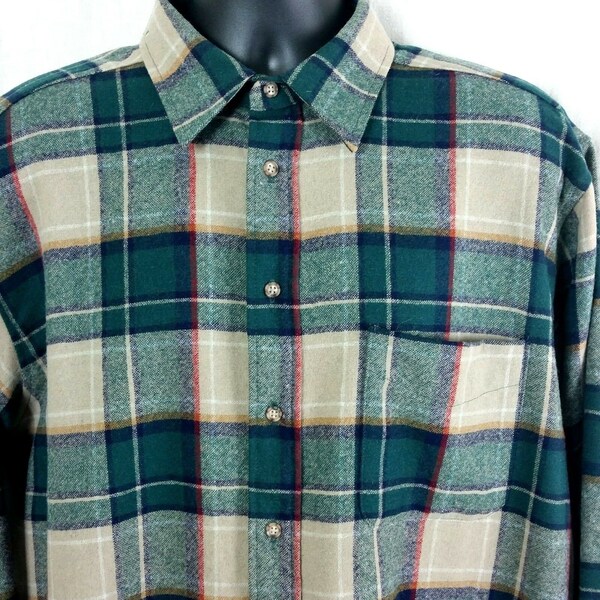 Chemise Pendleton Laine Homme - Taille L - Carreaux Bleu Vert Rouge - Made USA