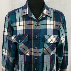 Backpacker Vintage Plaid Mens Large Lumberjack Work Shirt Distressed Work Blue
