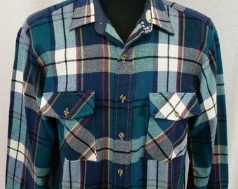 Backpacker Vintage Plaid Mens Large Lumberjack Work Shirt Distressed Work Blue