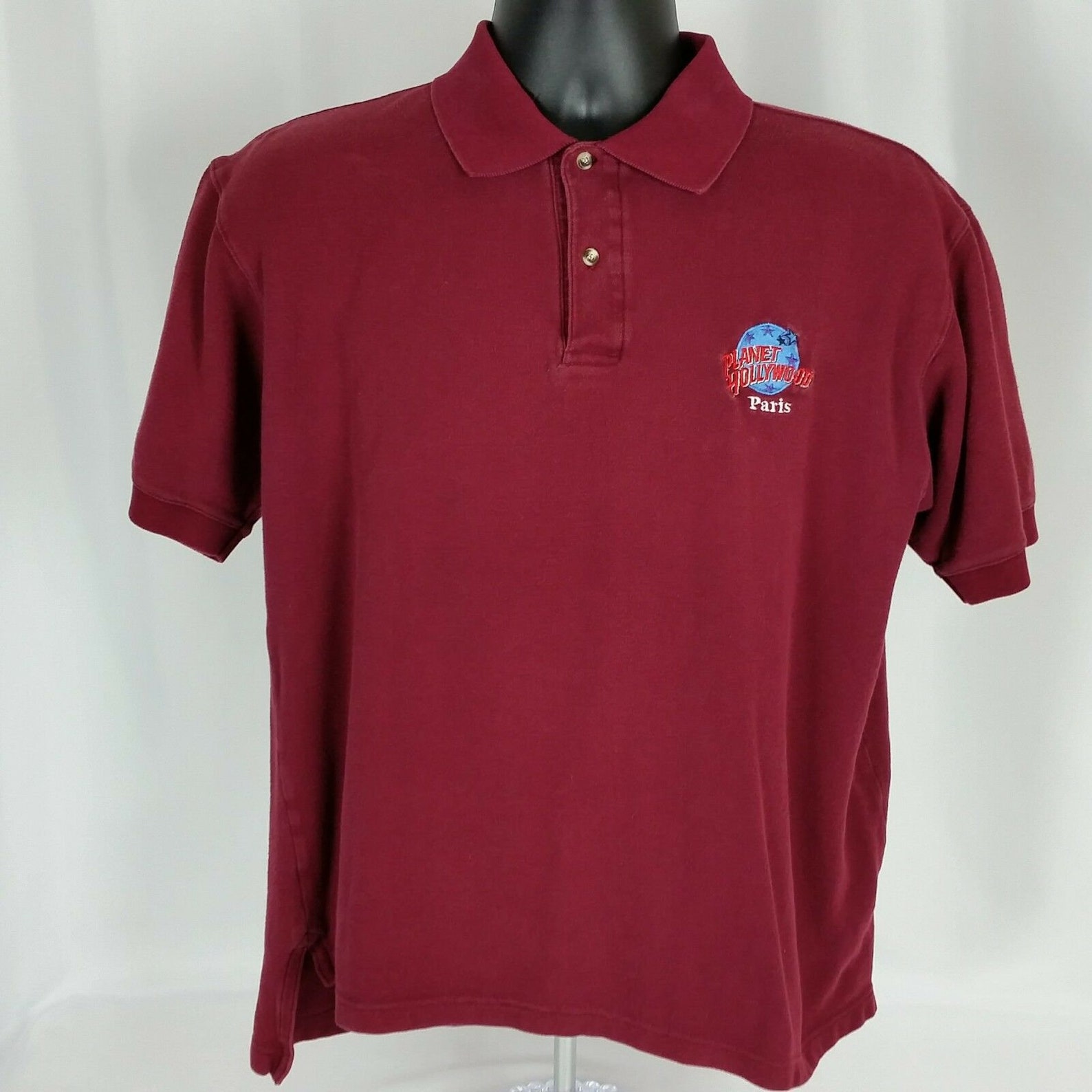 Planet Hollywood Paris Mens Med Burgundy Red Polo Shirt 90s Vintage ...