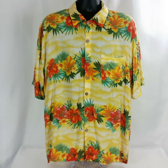 KAD Clothing Mens XL Yellow Orange Hawaiian Flora… - image 2