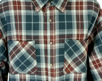 John Blair Mens XL Plaid Shirt Red Brown Gray Vintage Long Sleeve Work