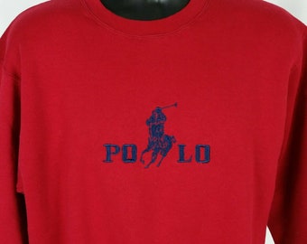 Vintage Wilson Crewneck Mens Medium Sweatshirt Embroidered Polo Red 90s