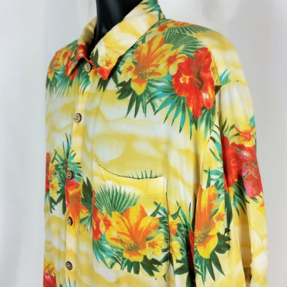 KAD Clothing Mens XL Yellow Orange Hawaiian Flora… - image 1