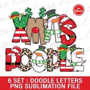 Christmas Doodle Alphabet Png Files, Christmas Letters Png, Christmas Clipart, Alphabet Doodle Set PNG | LTS-1439