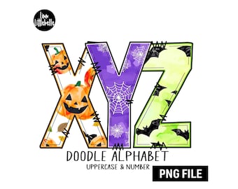 Halloween Doodle letters Alphabet PNG, Sublimation, Halloween letters Bundle, Doodle alphabet bundle | LTS-1867