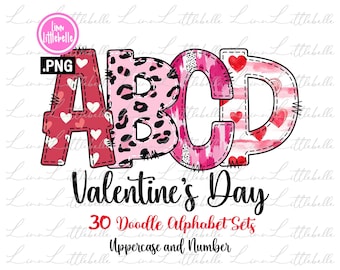 Valentine Doodle letters Clip Art PNG Files, Doodle Alpha Bundle, Valentine Clipart Alphabet Doodle Set PNG | LTS-1611