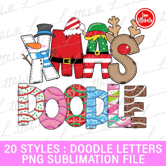 Christmas Doodle Alphabet Png Files, Christmas Letters Png, Christmas Clipart, Alphabet Doodle Set PNG | LTS-1448