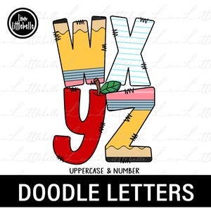School Doodle Alphabet PNG: Back to School Letters (Digital Download)