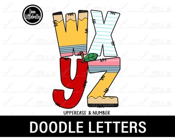 School Doodle Alphabet PNG: Back to School Letters (Digital Download)