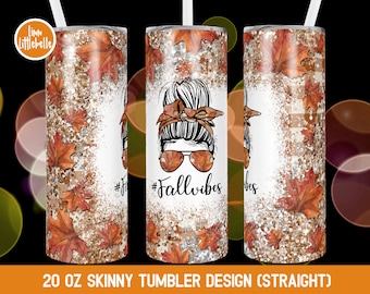 Fall Vibes Tumbler PNG, Hello Fall Tumbler Sublimation Design Download, 20oz Skinny Tumbler Design PNG, Autumn Vibes, Thanksgiving | LTS-743