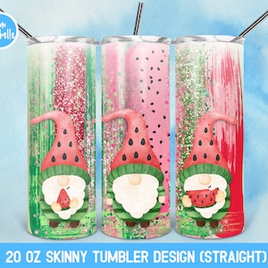 Gnome Watermelon Tumbler Png | 20oz Skinny Tumbler Sublimation Designs | Summer, Tumbler Wrap, Tumbler Design | LTS-679