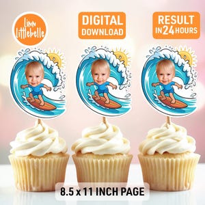 Surfer Face Cupcake Toppers, Custom Face Cupcake Toppers | LTS-1792