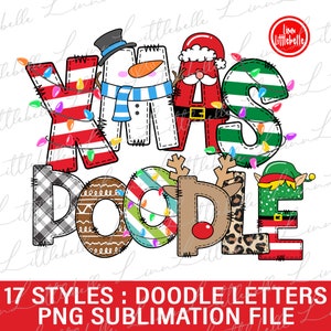 Christmas Doodle letters Clip Art PNG Files, Doodle Alpha Bundle, Xmas Clipart Alphabet Doodle Set PNG | LTS-1440