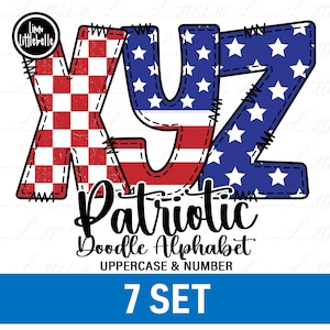 Patriotic Doodle letters, 4th of July Alphabet PNG , Sublimation, 4th of July letters Bundle, Doodle alphabet bundle | LTS-1698