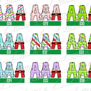 Peut inclure: Plusieurs mod&egrave;les de la lettre A sur le th&egrave;me de No&euml;l. Chaque lettre est orn&eacute;e de motifs festifs, de guirlandes lumineuses et d'une ceinture et d'un pantalon de style P&egrave;re No&euml;l. Les num&eacute;ros 028 &agrave; 036 sont affich&eacute;s.