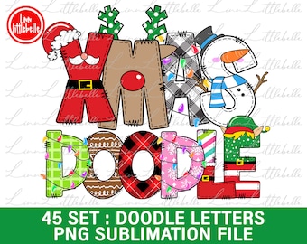 Christmas Doodle Alphabet Png Files, Christmas Letters Png, Christmas Clipart, Alphabet Doodle Set PNG | LTS-1438