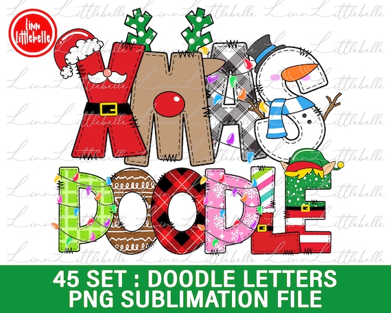 Christmas Doodle Alphabet Png Files, Christmas Letters Png, Christmas Clipart, Alphabet Doodle Set PNG | LTS-1438