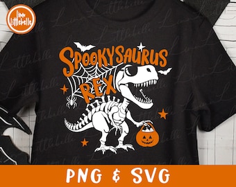 Spooky Saurus Rex Svg file for Cricut,  Halloween DinosaurSvg, T-Rex with Pumpkin Svg, Cut Files, Kids Shirt Design | LTS-1356
