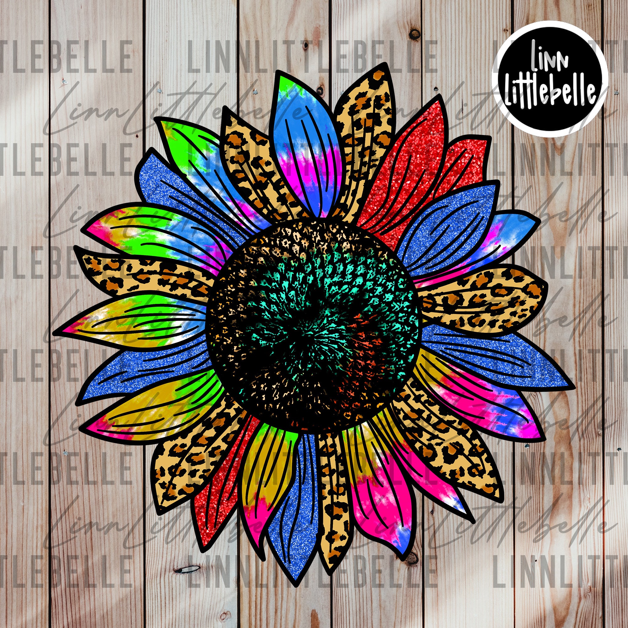 Tie Dye Leopard Sunflower PNG Sublimation Colorful Sunflower 