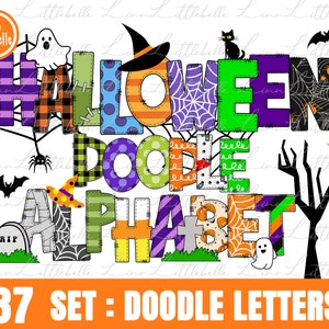 Halloween Doodle letters Alphabet PNG, Sublimation, Halloween letters Bundle, Doodle alphabet bundle | LTS-1341