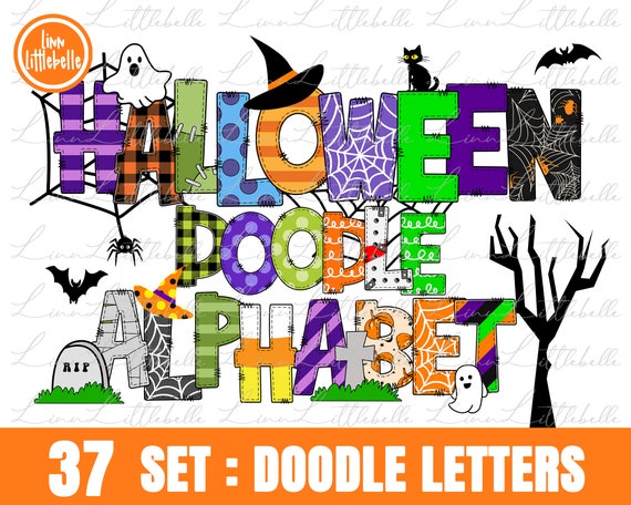Halloween Doodle letters Alphabet PNG, Sublimation, Halloween letters Bundle, Doodle alphabet bundle | LTS-1341