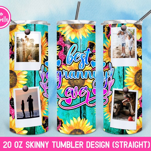 Granny Photo Tumbler Template Sublimation Designs Downloads | 20oz Skinny Tumbler Design | Mother's Day, Family, Best granny ever | LTS-544