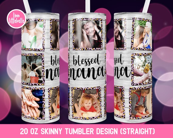 Blessed Nana Photo Tumbler Wrap Template Sublimation Designs Downloads, Skinny Tumbler 20oz Design, Photo Tumbler Png   | LTS-903