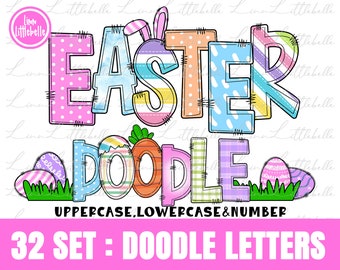 Ostern Doodle Buchstaben Clip Art PNG Dateien, Ostern Alphabet Buchstaben, Doodle Alphabet Bundle, Ostern Sublimation Designs | LTS-1122