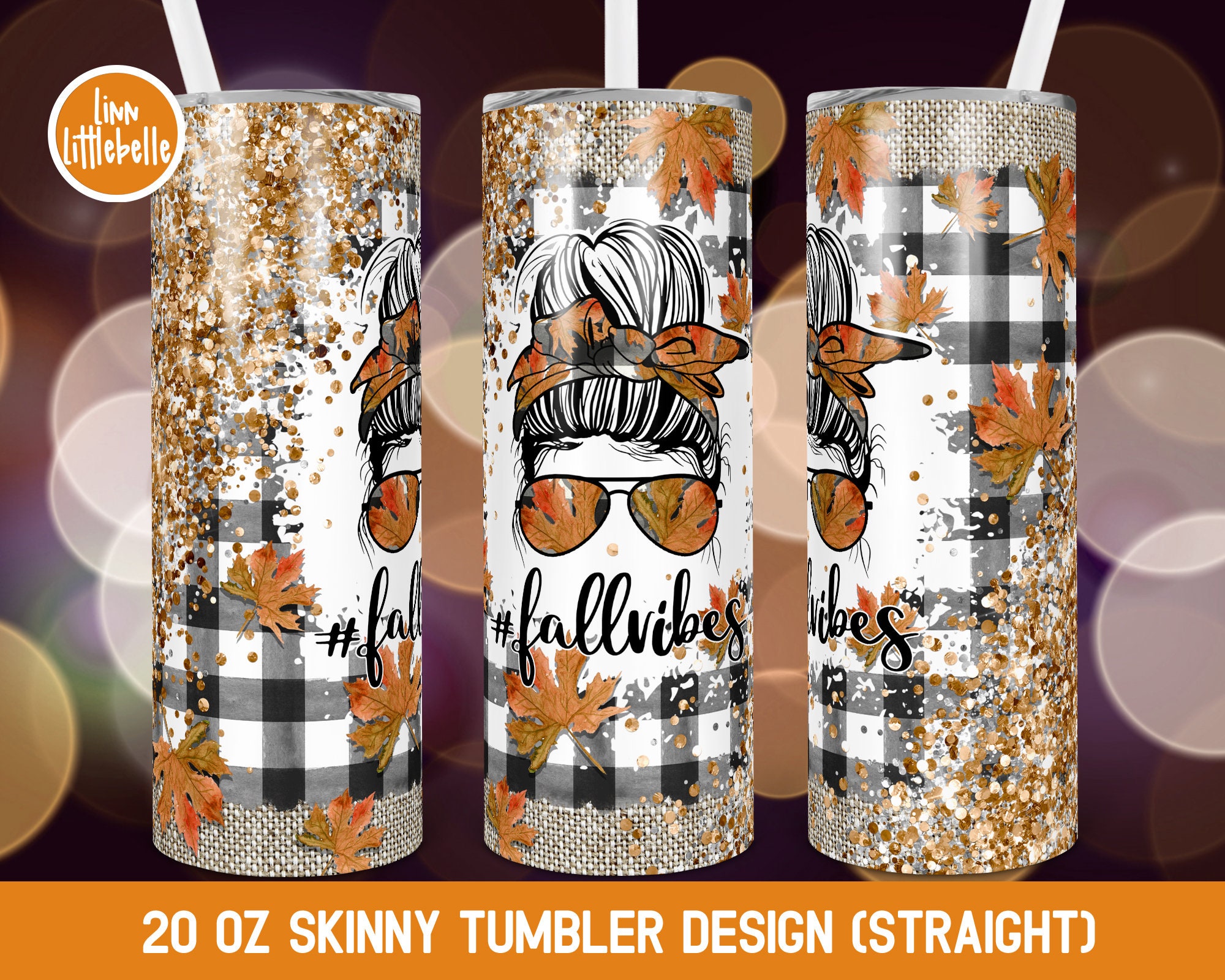 Fall Vibes Tumbler PNG, Hello Fall Tumbler Sublimation Design Download, 20oz Skinny Tumbler Design PNG, Autumn Vibes, Thanksgiving | LTS-761