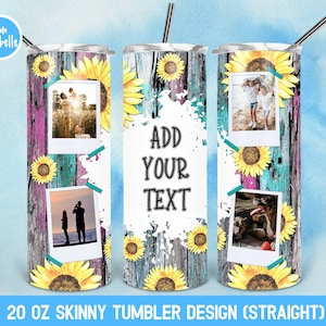 Sunflower Photo Tumbler Sublimation Designs Downloads | Skinny Tumbler 20oz Design,Personalizable, Pink, Blue  | LTS-671