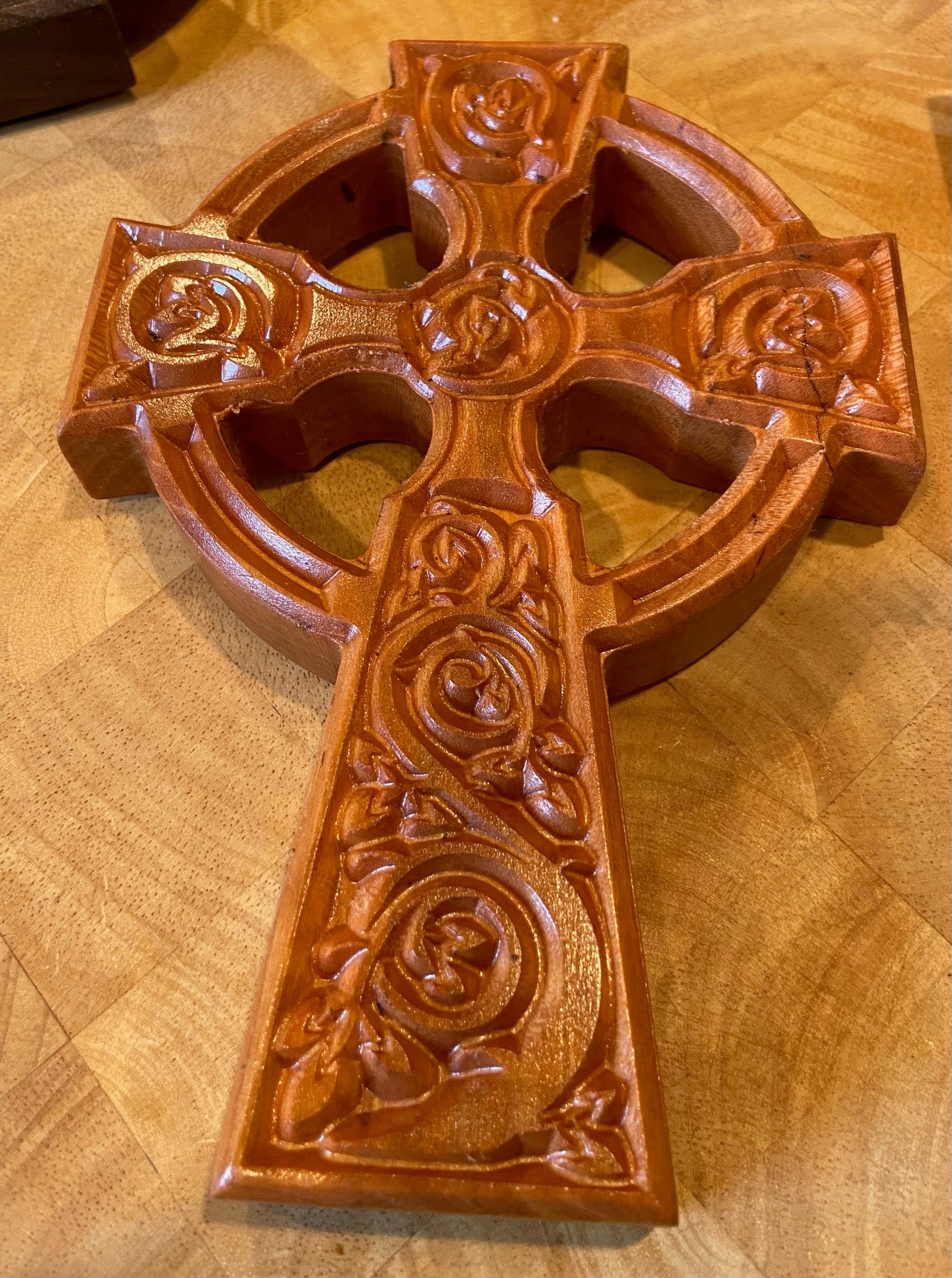 Small Intricately carved wooden cross is made from solid Etsy