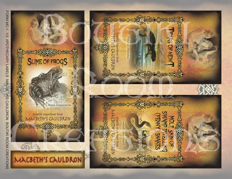 Apothecary Potion Labels - Macbeth's Cauldron - Etsy