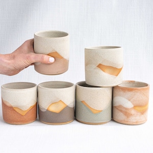 Handmade Ceramic Pinch Cup | 11-12oz Thumb Indention Mug | Handleless Mug | Ceramic Tumbler | Thumb Print Tumbler | Matte White Thumb Cup