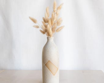 Handmade Ceramic Matte White Vase  | Speckled Clay Bottle