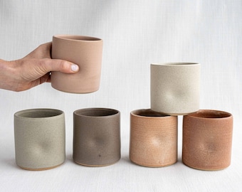 Handmade Ceramic Pinch Cup 12oz  | Thumb Indention Mug | Handleless Mug | Ceramic Tumbler | Thumb Print Tumbler | 12oz Thumb Cup