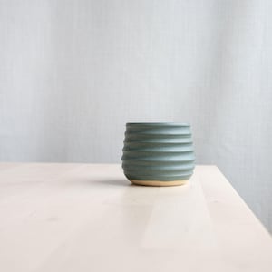 Handmade Ceramic Ridged Tumbler: Matte Turquoise Green Stoneware Cup