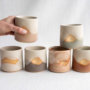 Two Tone Ceramic Pinch Cup 8oz  | Cortado Cups | Handmade Thumb Indention Mug | Espresso Cup | Handleless Mug | Ceramic Thumb Print Tumblers