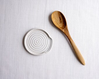 Ridged Spoon Rest | Handmade Ceramic Spoon Rest | Stoneware Utensil Rest | Speckled Clay Spoonrest | Matte White Spatula Rest