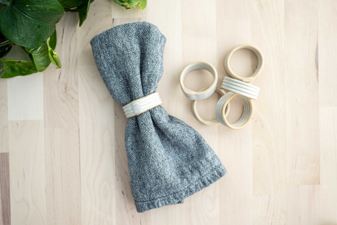 Set of 2 Handmade Ceramic Napkin Rings Textured Clay Napkin Rings