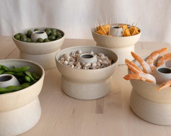 Handmade Ceramic Snack Server with Pit Catcher | Appetizer Bowl, Cherry Dish