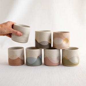Two Tone Ceramic Pinch Cup 8oz  | Cortado Cups | Handmade Thumb Indention Mug | Handleless Mug | Ceramic Thumb Print Tumblers