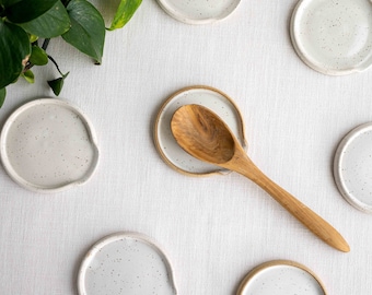 Handmade Ceramic Spoon Rest | Stoneware Utensil Rest | Speckled Clay Spoonrest | Spatula Rest | Kitchen Accessories