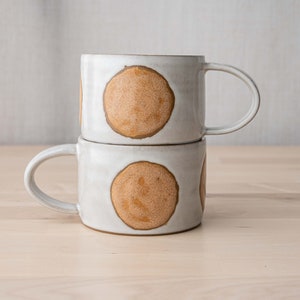 Circles Mug | Handmade Ceramic Coffee Mug | White and Orange Stoneware Mug | Clay Mug | Tea Cup | White Coffee Cup