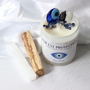 Evil Eye Protection Candle - Tourmaline, Clear Quartz Crystal Soy Candle