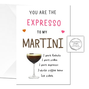 Carte d'anniversaire pour un ami - Martini expresso - carte de voeux aimable - carte meilleur ami - cocktails - carte pour un être cher