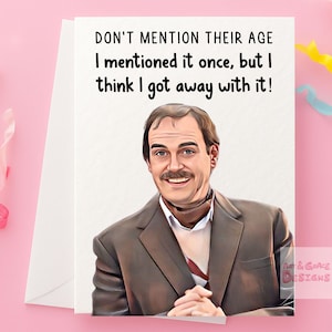 Cartão de felicitações engraçado de Basil Fawlty, cartão de programa de TV