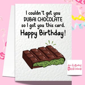 Wenskaart chocoladereep minnaar pistache - fijne verjaardag - cadeau - chocoladereep Dubai - humoristische kaart - grappige virale trend